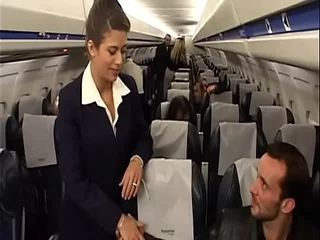 Charming brunette air-hostess Alyson Plank proposed passenger to poke her juicy ass after  scheduled flight